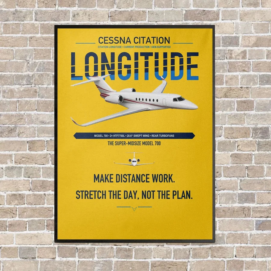 Cessna Citation Longitude vertical canvas print - framed - yellow background