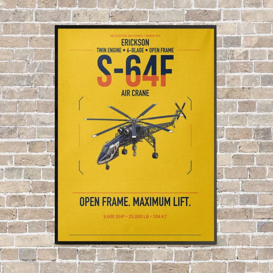 Erickson S-64F Air Crane vertical canvas print - framed - yellow background