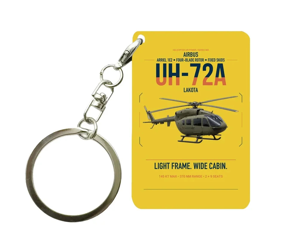 Airbus UH-72A Lakota design on yellow designed key chain, double-side print