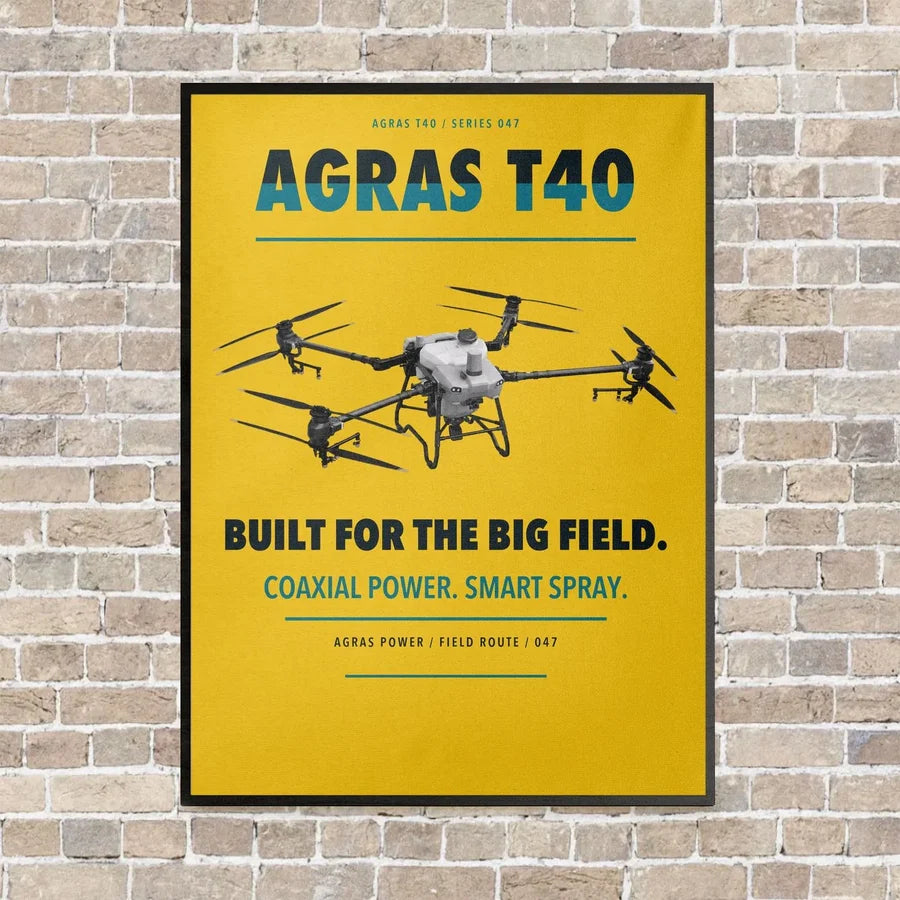DJI Agras T40 vertical canvas print - framed - yellow background