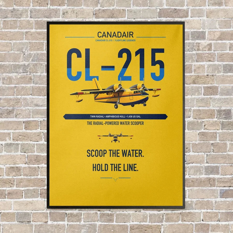 Canadair CL-215 vertical canvas print - framed - yellow background