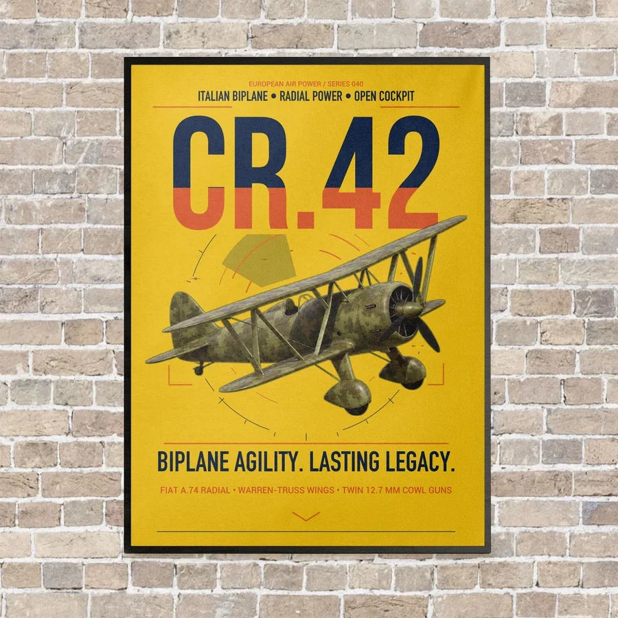 Fiat CR.42 Falco vertical canvas print - framed - yellow background
