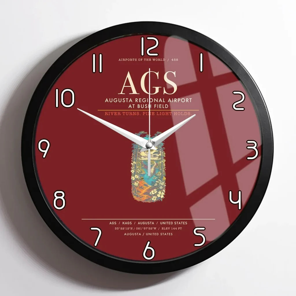 Augusta Regional Airport at Bush Field AGS Wall-Clock Framed - Dark Red