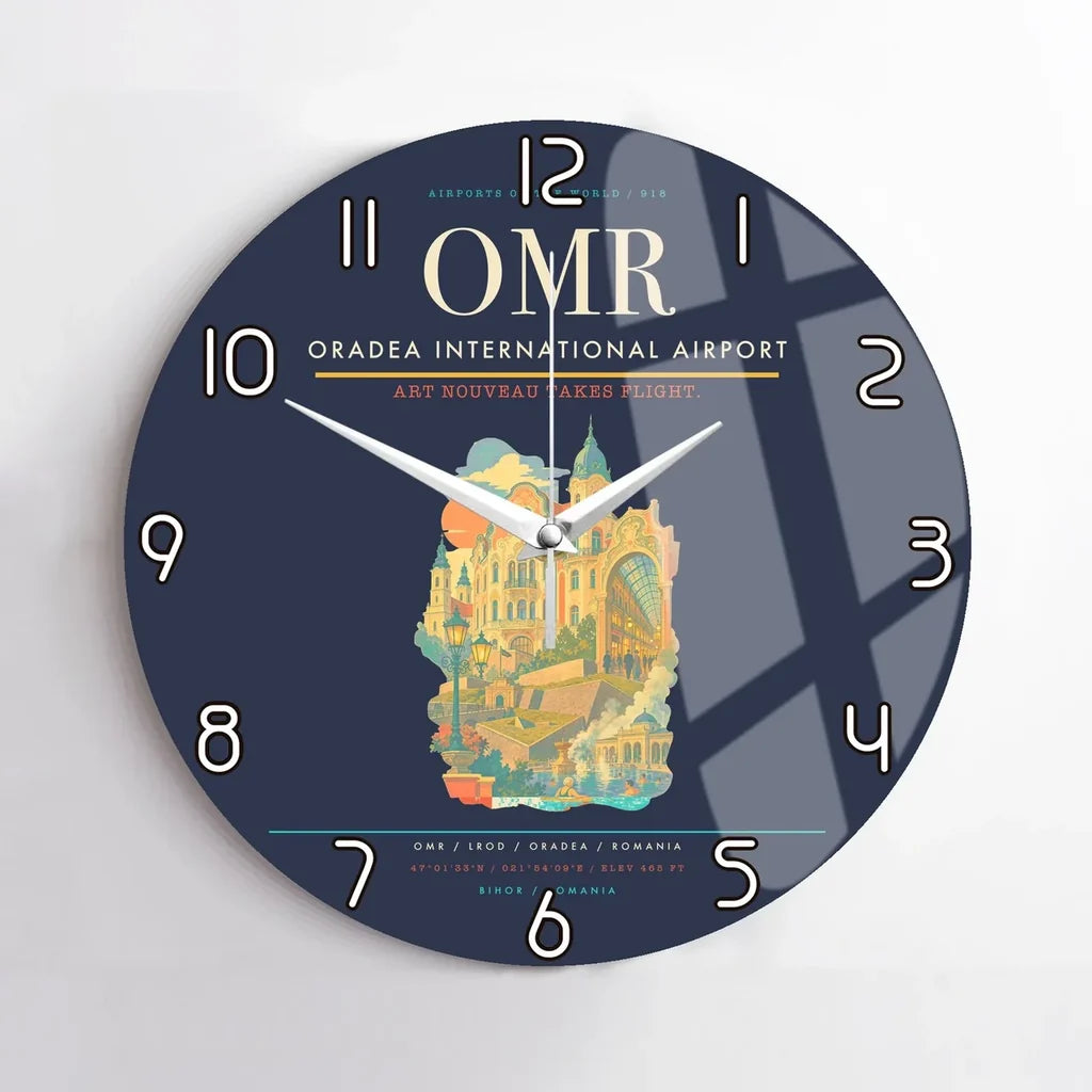 Oradea International Airport (OMR) design on navy blue no frame wall clock