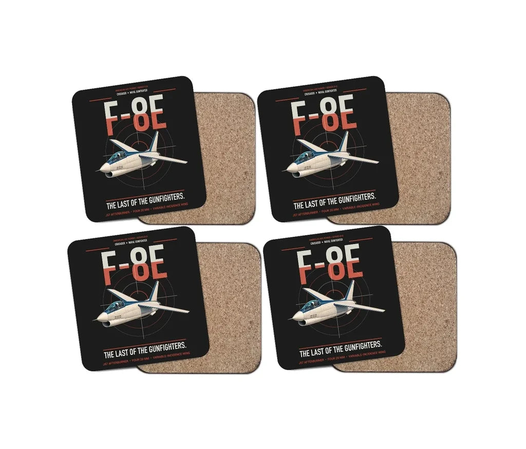 F-8E Crusader design on black 4 pieces set coaster