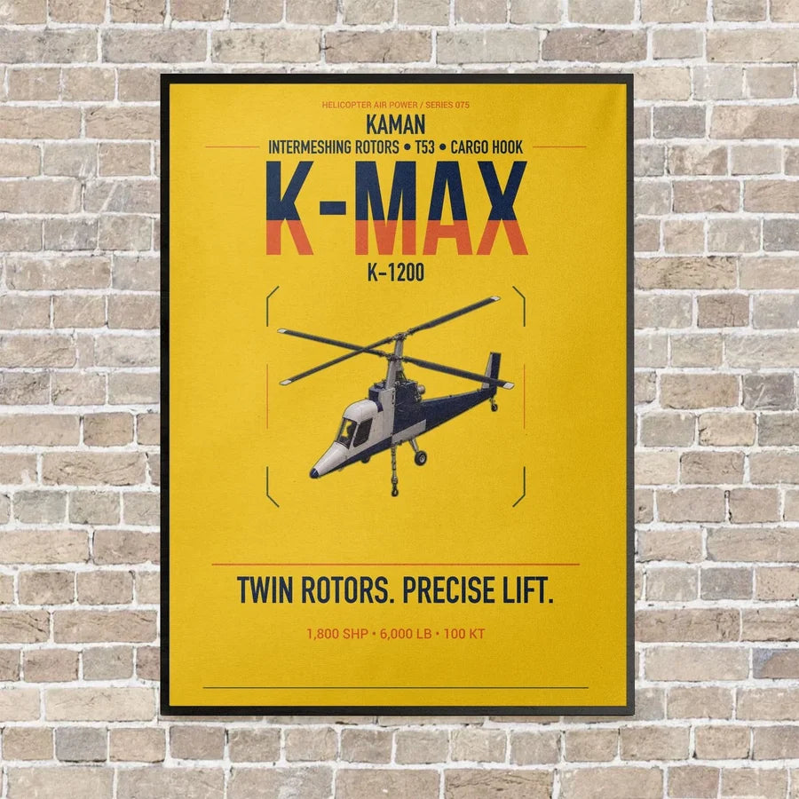 Kaman K-1200 K-MAX vertical canvas print - framed - yellow background