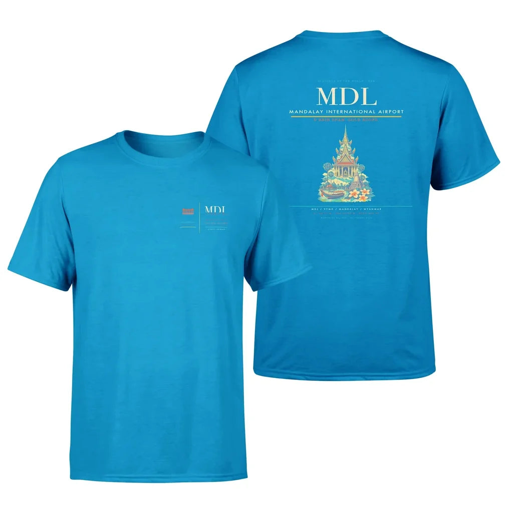 Mandalay International Airport (MDL) design printed on turquoise double-side t-shirt