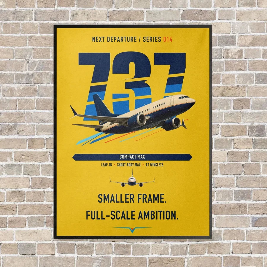 Boeing 737 MAX 7 vertical canvas print - framed - yellow background