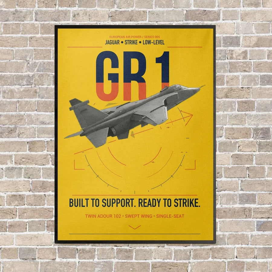 SEPECAT Jaguar GR1 vertical canvas print - framed - yellow background