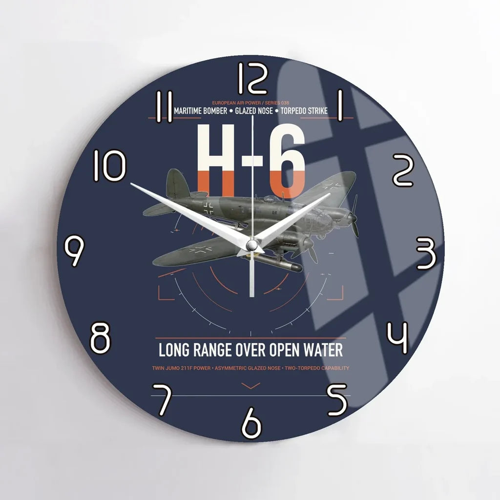 Heinkel He 111H-6 design on navy blue no frame wall clock
