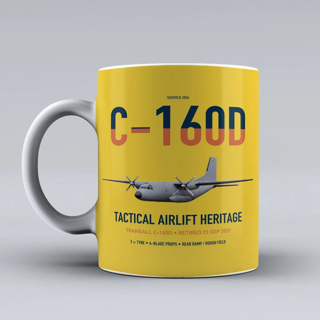 Transall C-160D design on yellow ceramic mug, double-side print