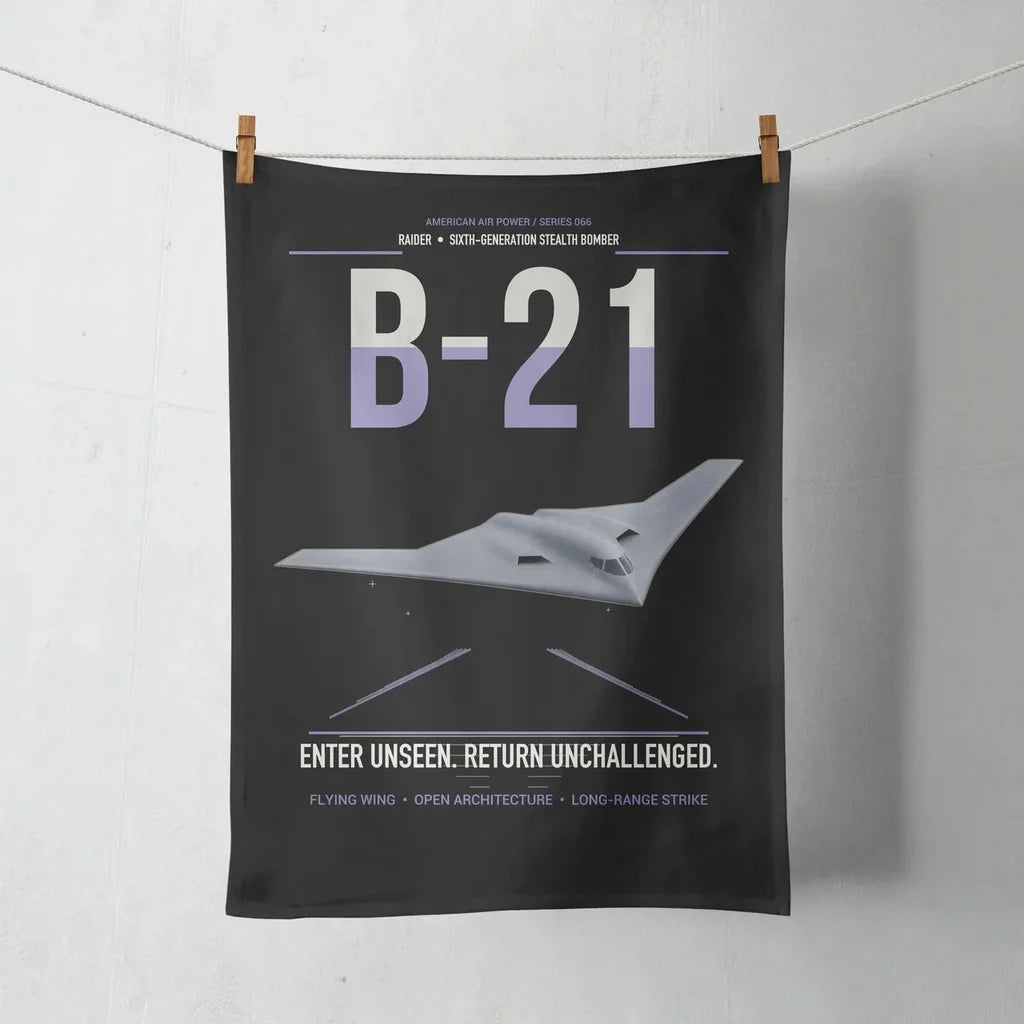 B-21 Raider design on black towel