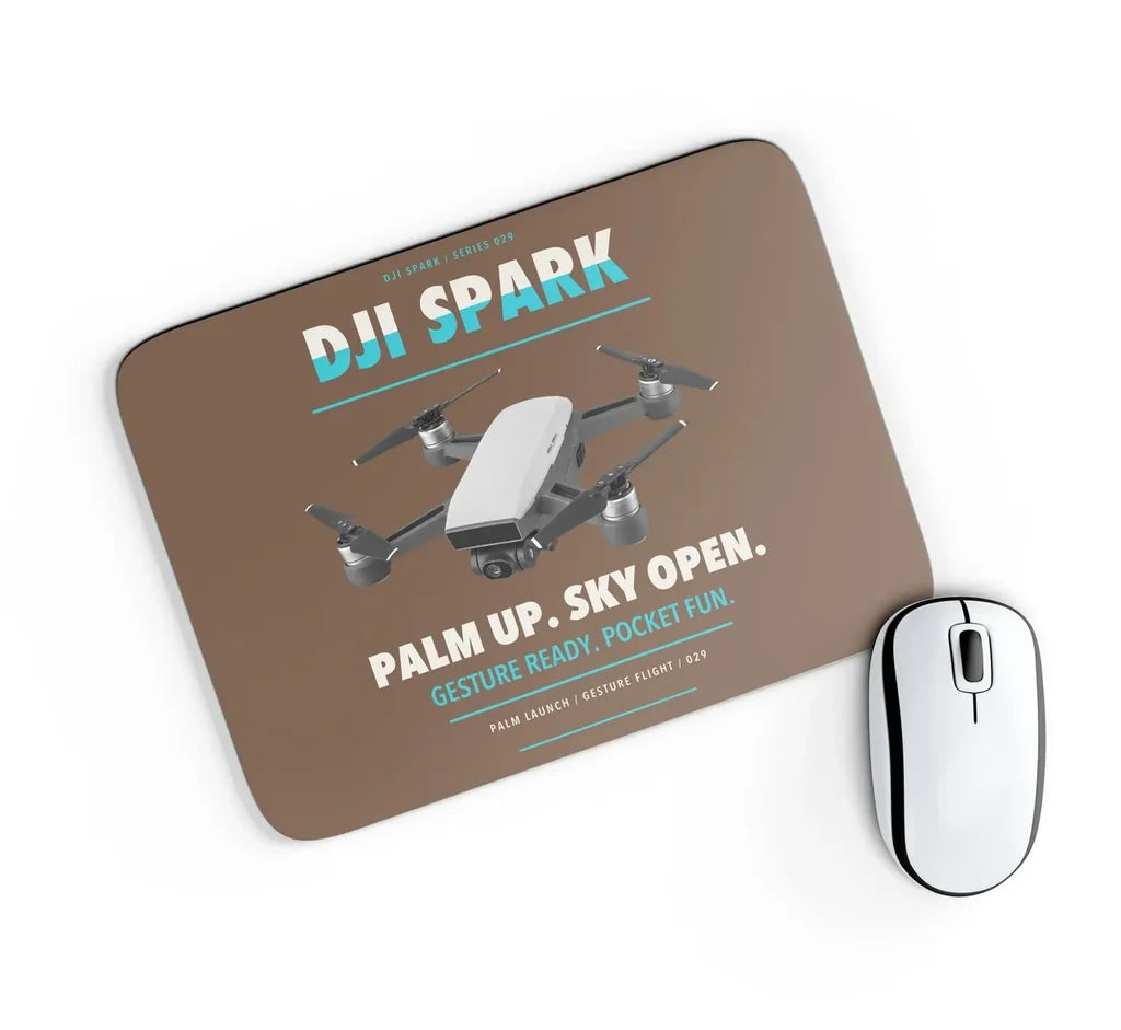 DJI Spark design on brown rectangle mouse pad