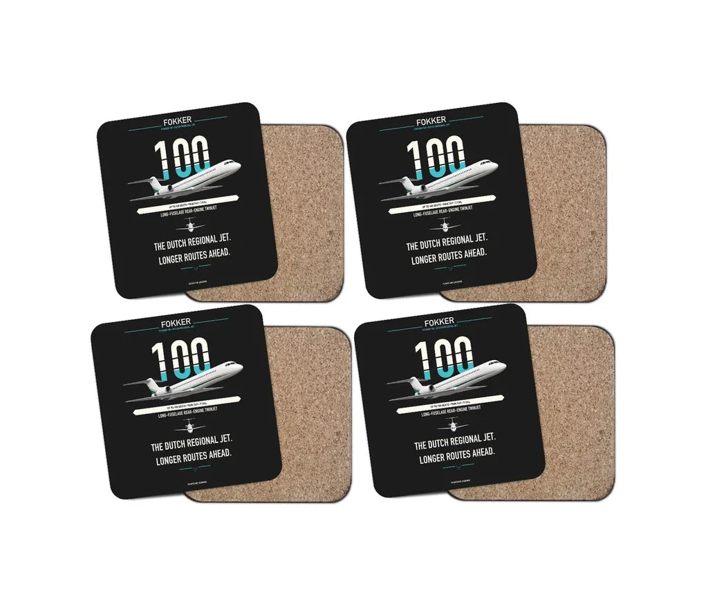 Fokker 100 design on black 4 pieces set coaster