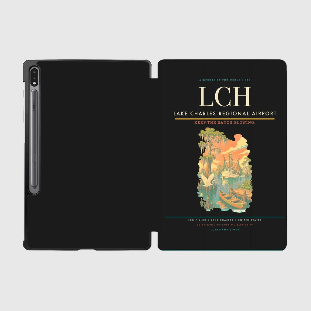 Lake Charles Regional Airport (LCH) design on black samsung tablet tablet case