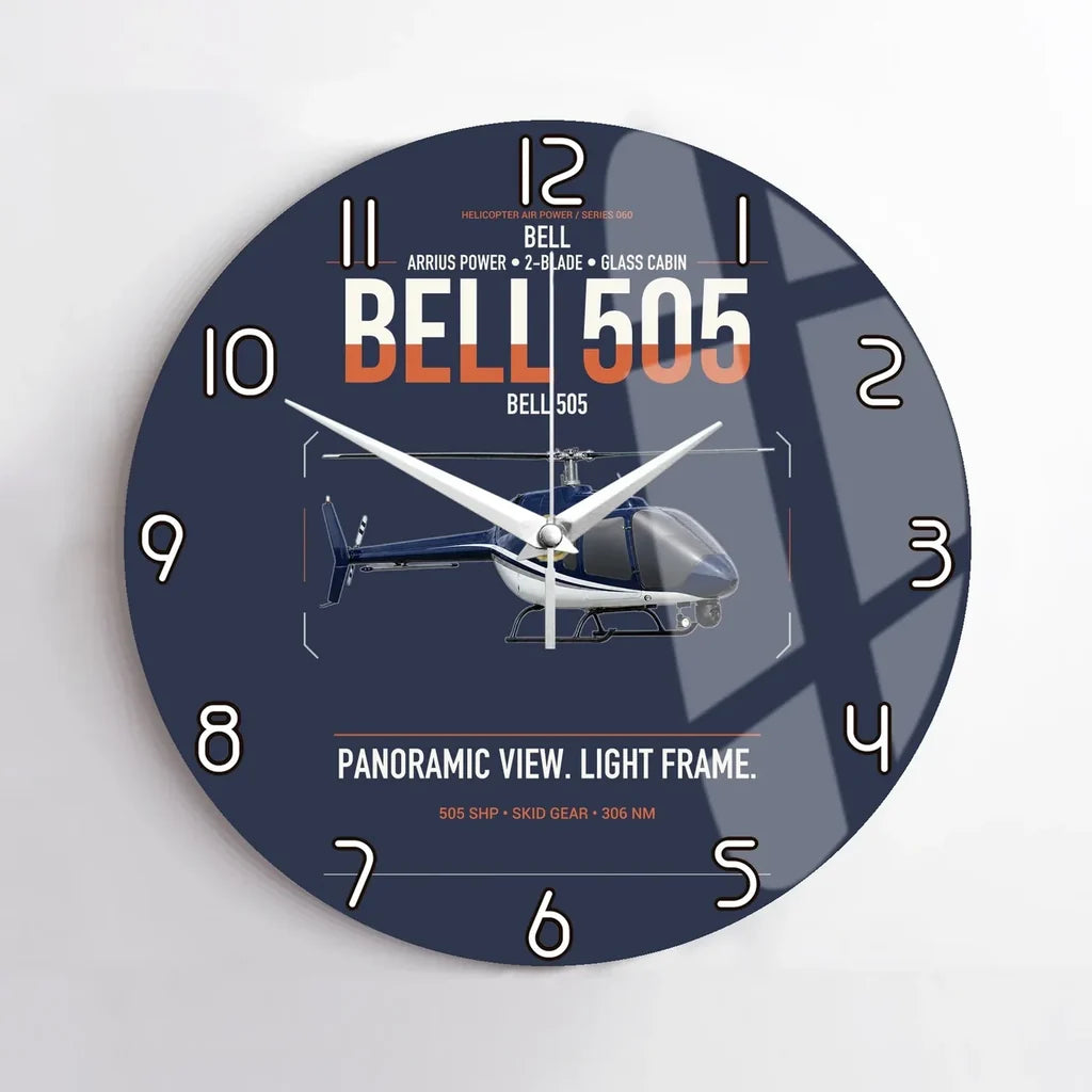 Bell 505 design on navy blue no frame wall clock