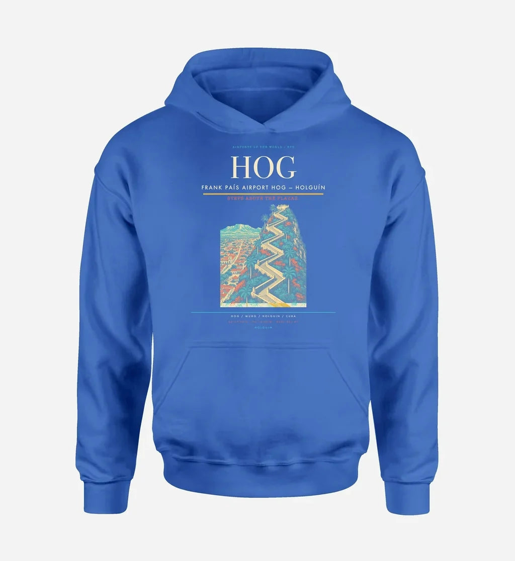 Frank País Airport (HOG) design on blue hoodie single-side print