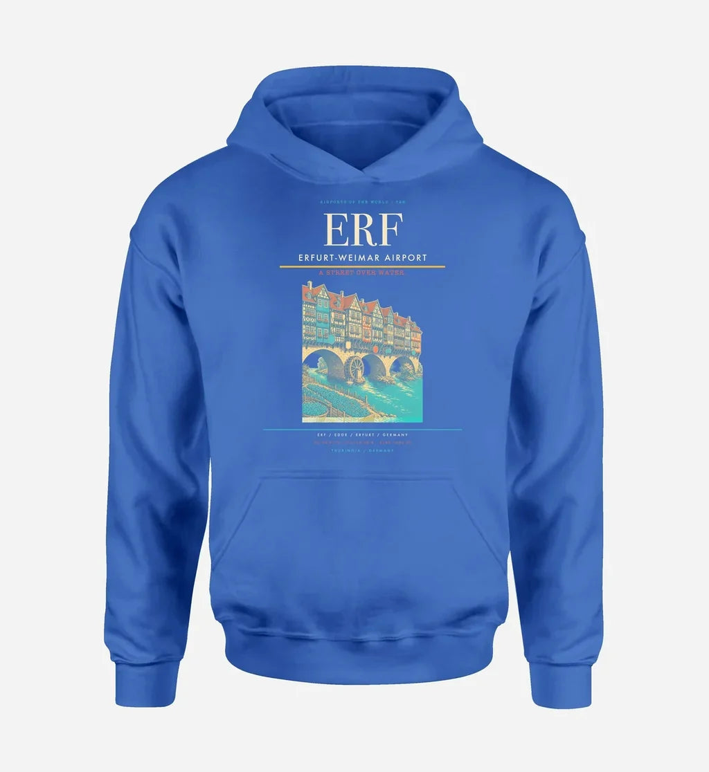 Erfurt-Weimar Airport (ERF) design on blue hoodie single-side print