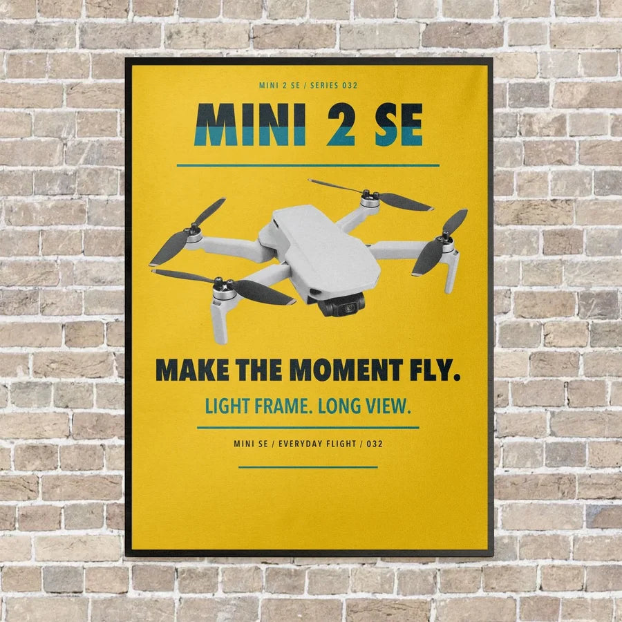 DJI Mini 2 SE vertical canvas print - framed - yellow background