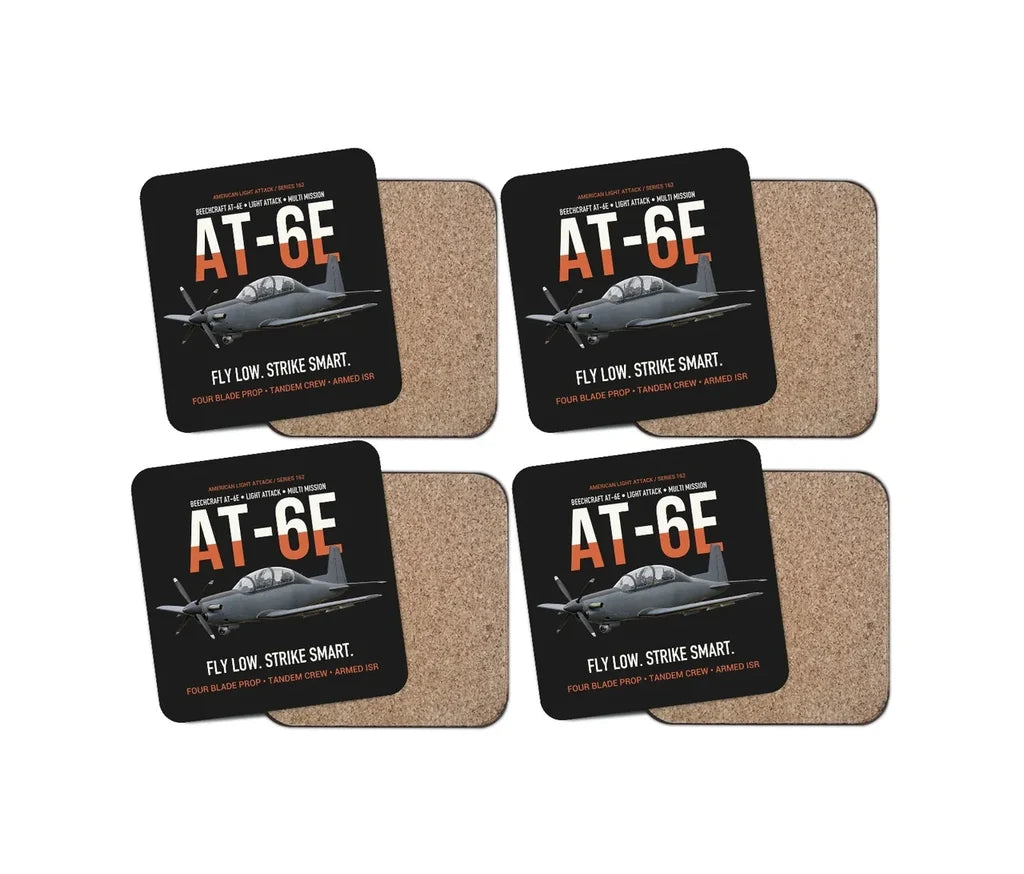 AT-6E Wolverine Light Attack design on black 4 pieces set coaster