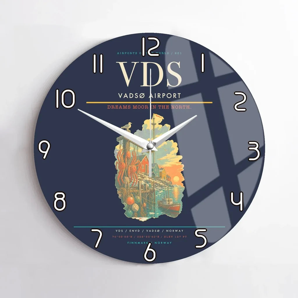 Vadsø Airport (VDS) design on navy blue no frame wall clock