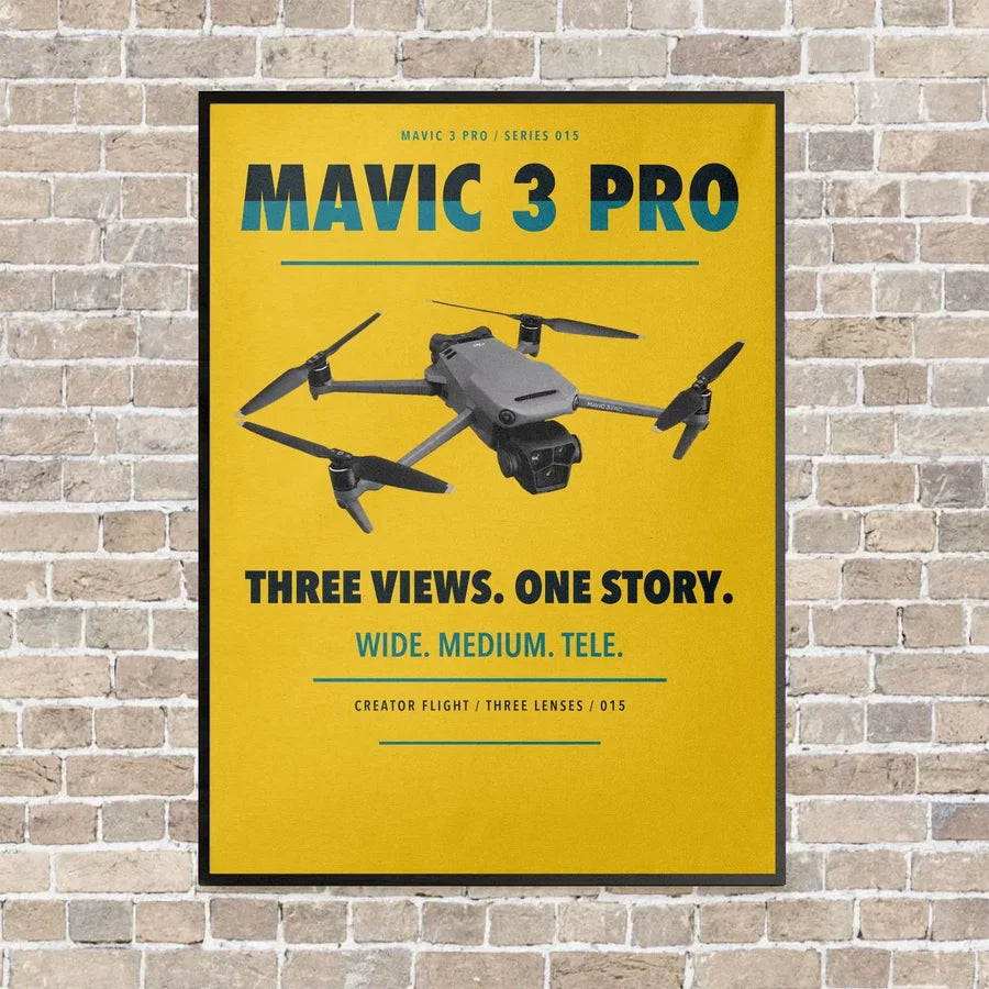 DJI Mavic 3 Pro vertical canvas print - framed - yellow background