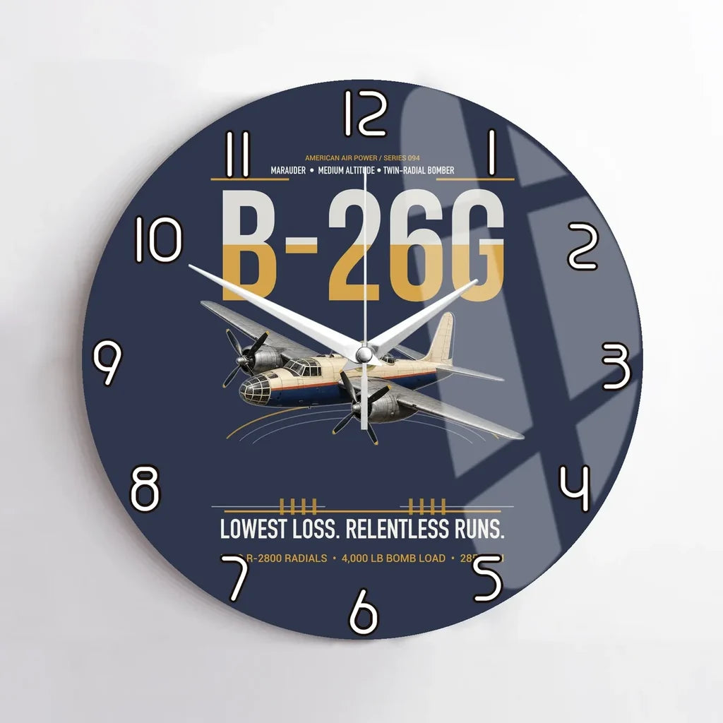 B-26G Marauder design on navy blue no frame wall clock