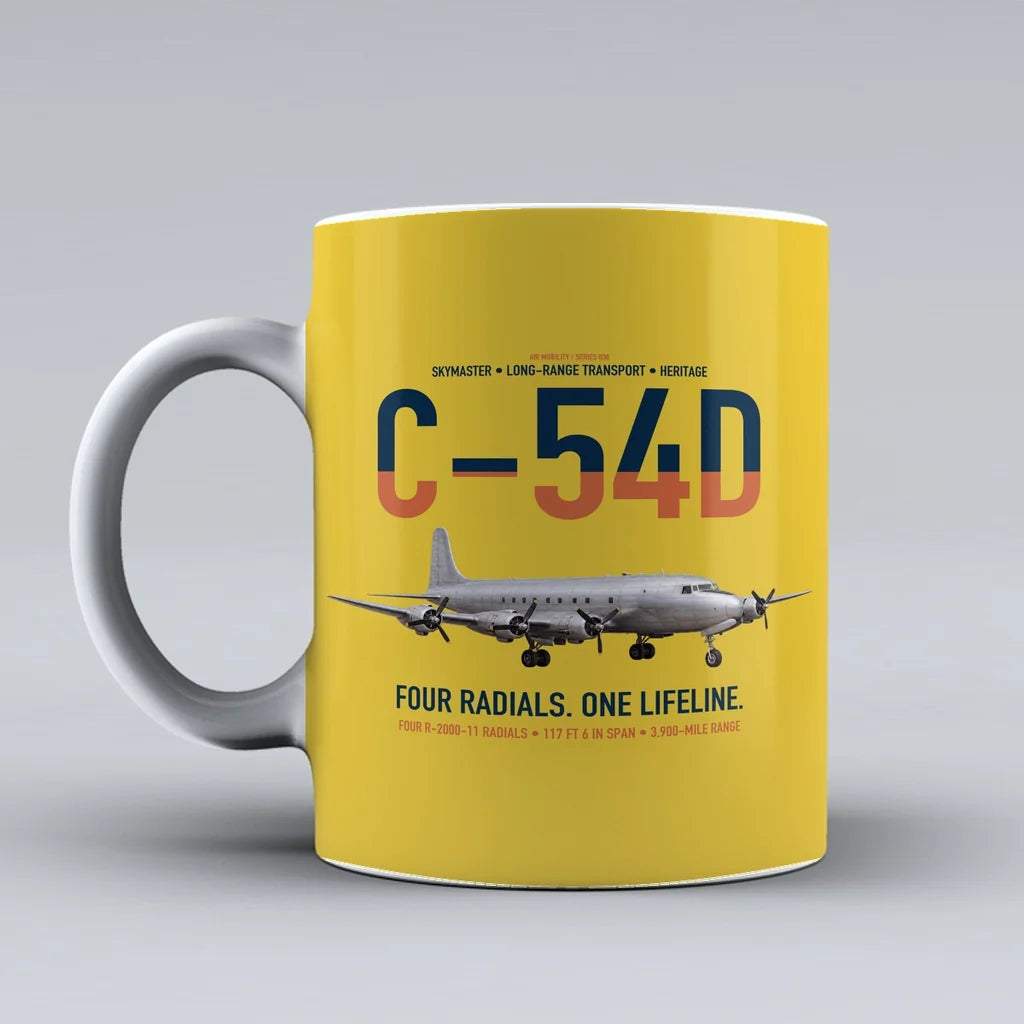 C-54D Skymaster design on yellow ceramic mug, double-side print