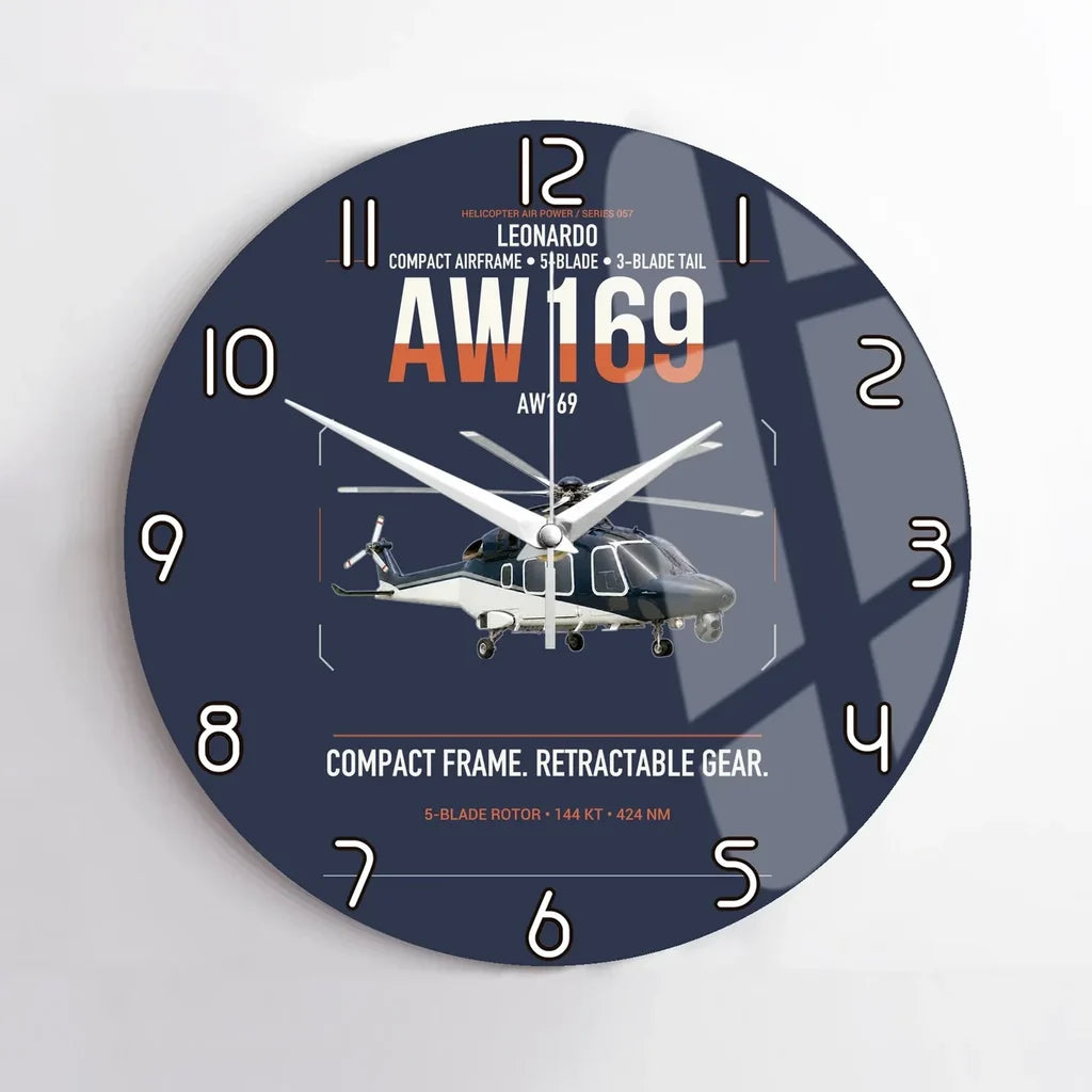 Leonardo AW169 design on navy blue no frame wall clock
