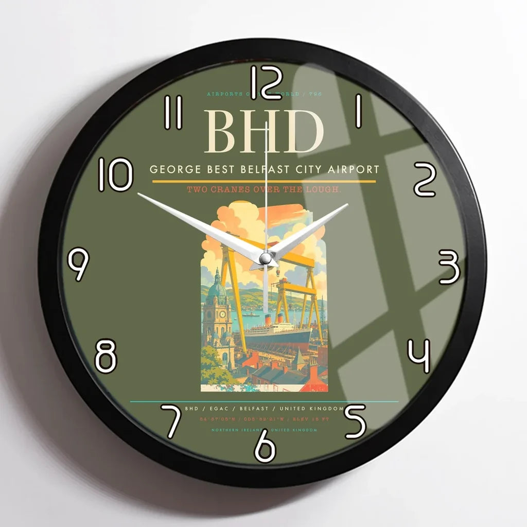 George Best Belfast City Airport BHD Wall-Clock Framed - Green Army