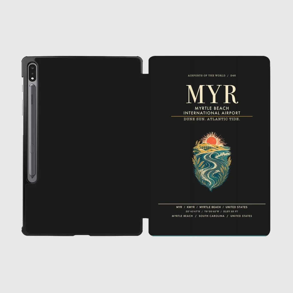Myrtle Beach International Airport (MYR) design on black samsung tablet tablet case
