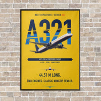 Thumbnail for Airbus A321 vertical canvas print - framed - yellow background
