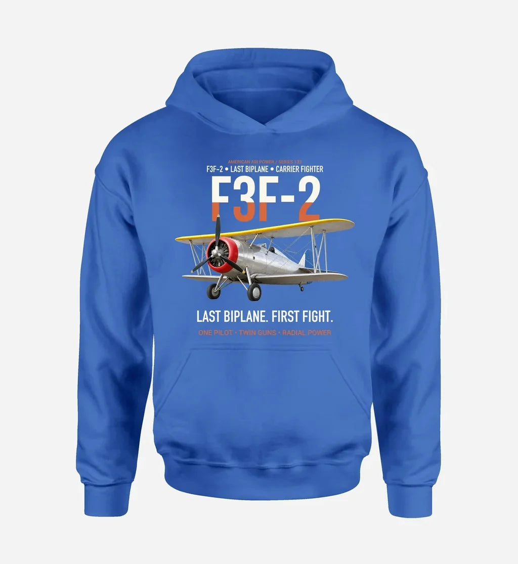 F3F-2 LAST BIPLANE design on blue hoodie single side