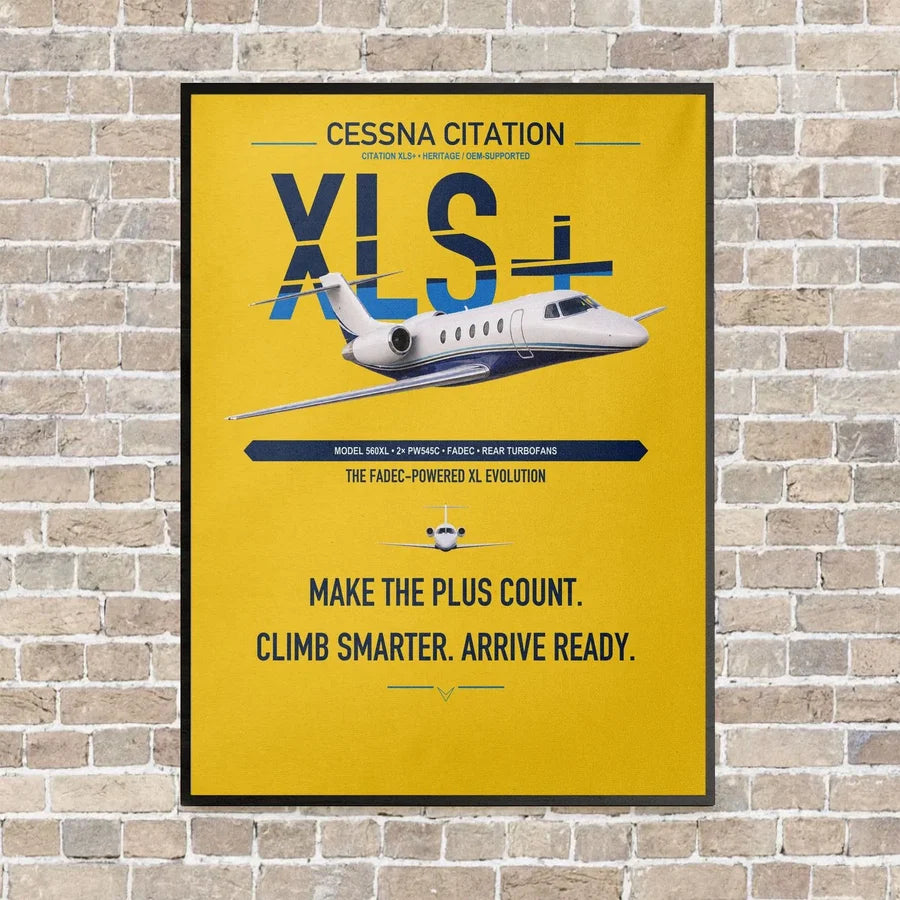 Cessna Citation XLSPlus vertical canvas print - framed - yellow background