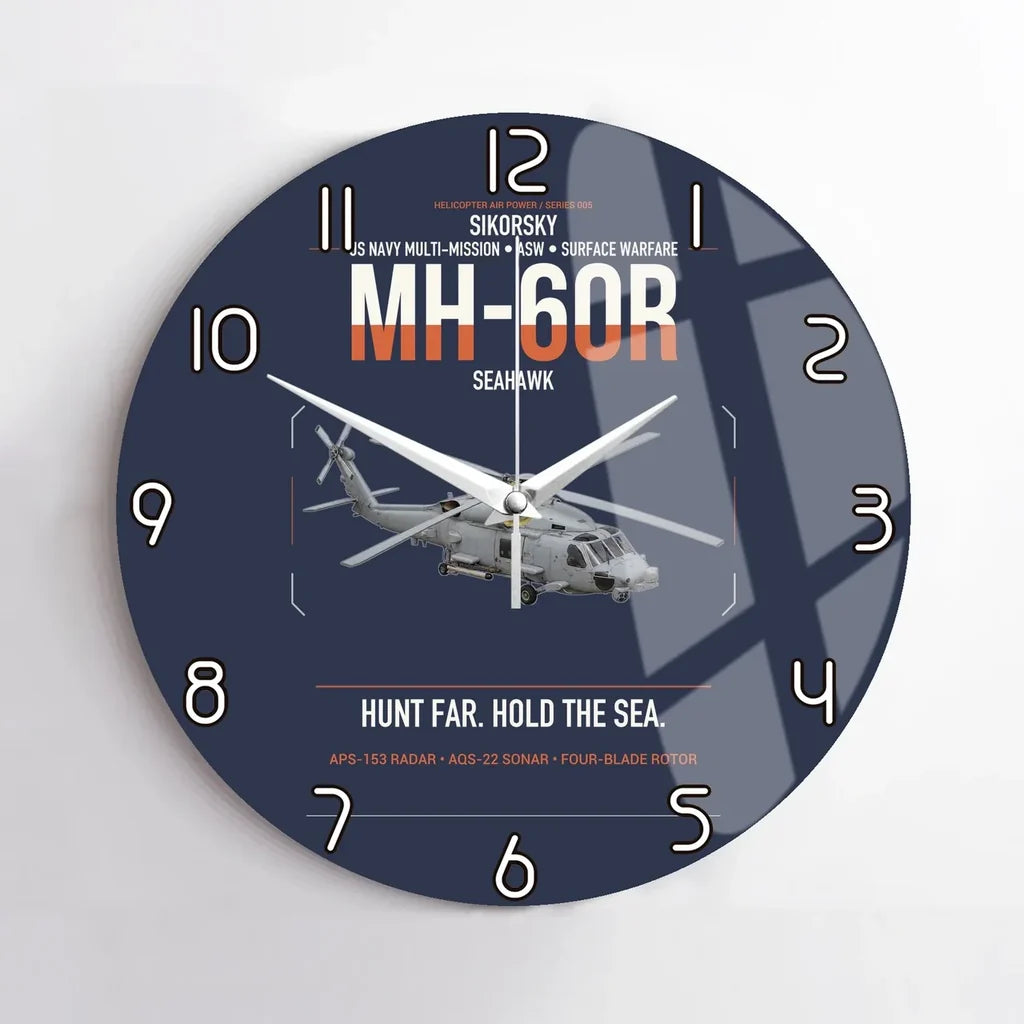 Sikorsky MH-60R Seahawk design on navy blue no frame wall clock