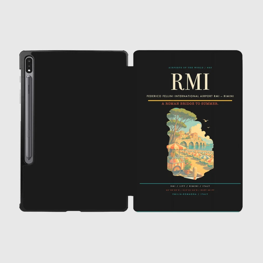 Federico Fellini International Airport (RMI) design on black samsung tablet tablet case