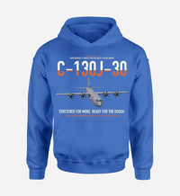 Thumbnail for C-130J-30 Super Hercules design on blue double-side hoodie, single-side print