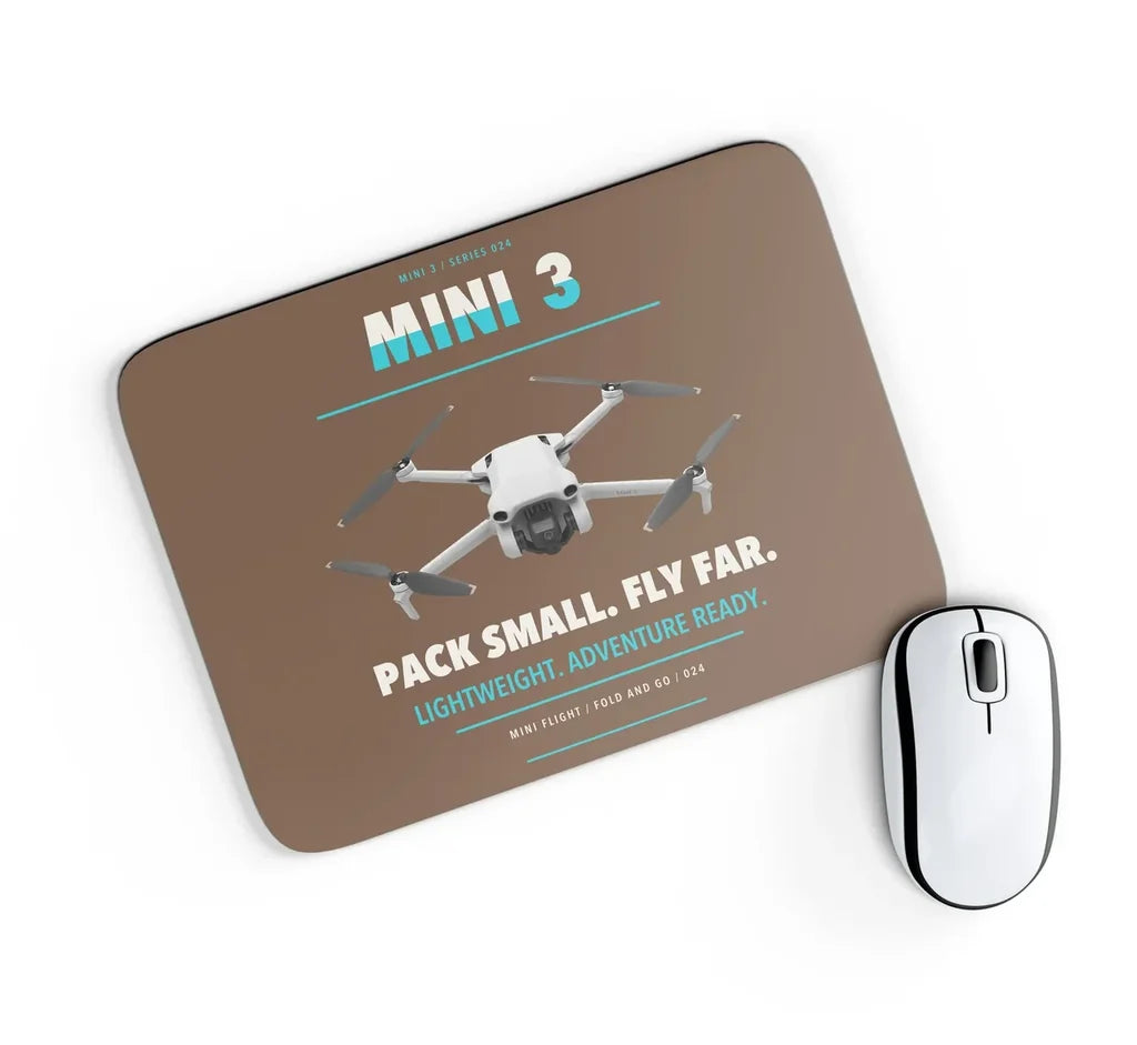 DJI Mini 3 design on brown rectangle mouse pad