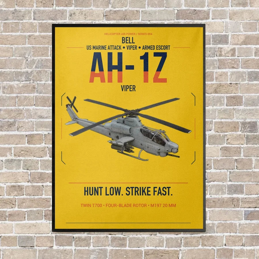 Bell AH-1Z Viper vertical canvas print - framed - yellow background