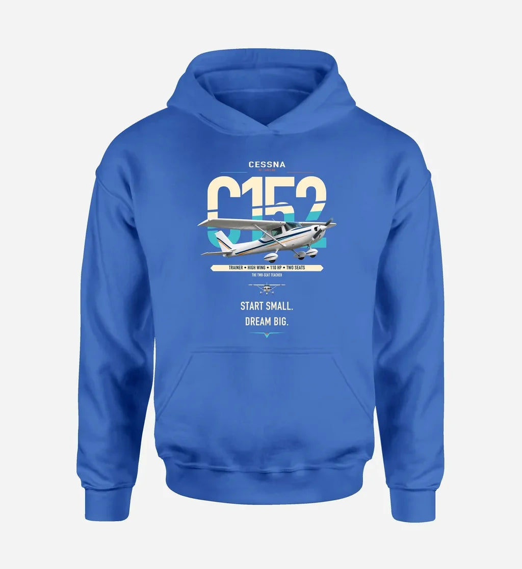 Cessna 152 design on blue double-side hoodie, single-side print