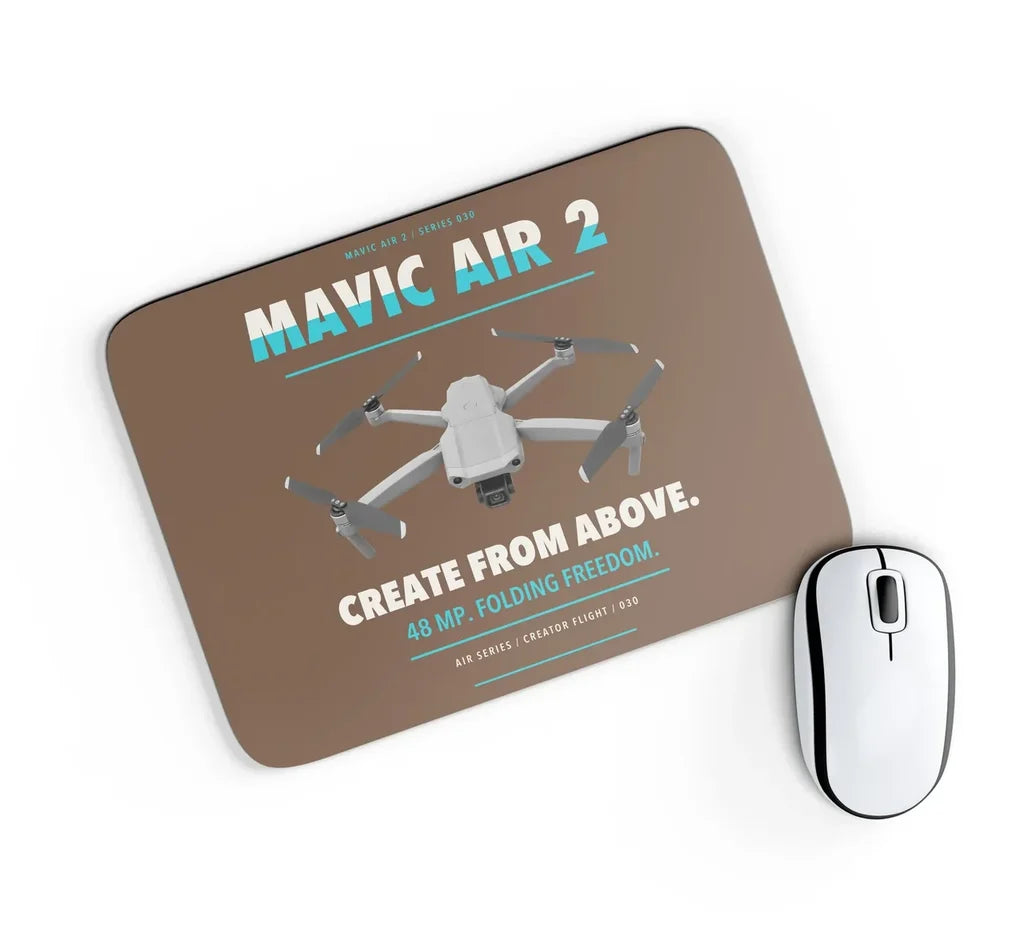 DJI Mavic Air 2 design on brown rectangle mouse pad