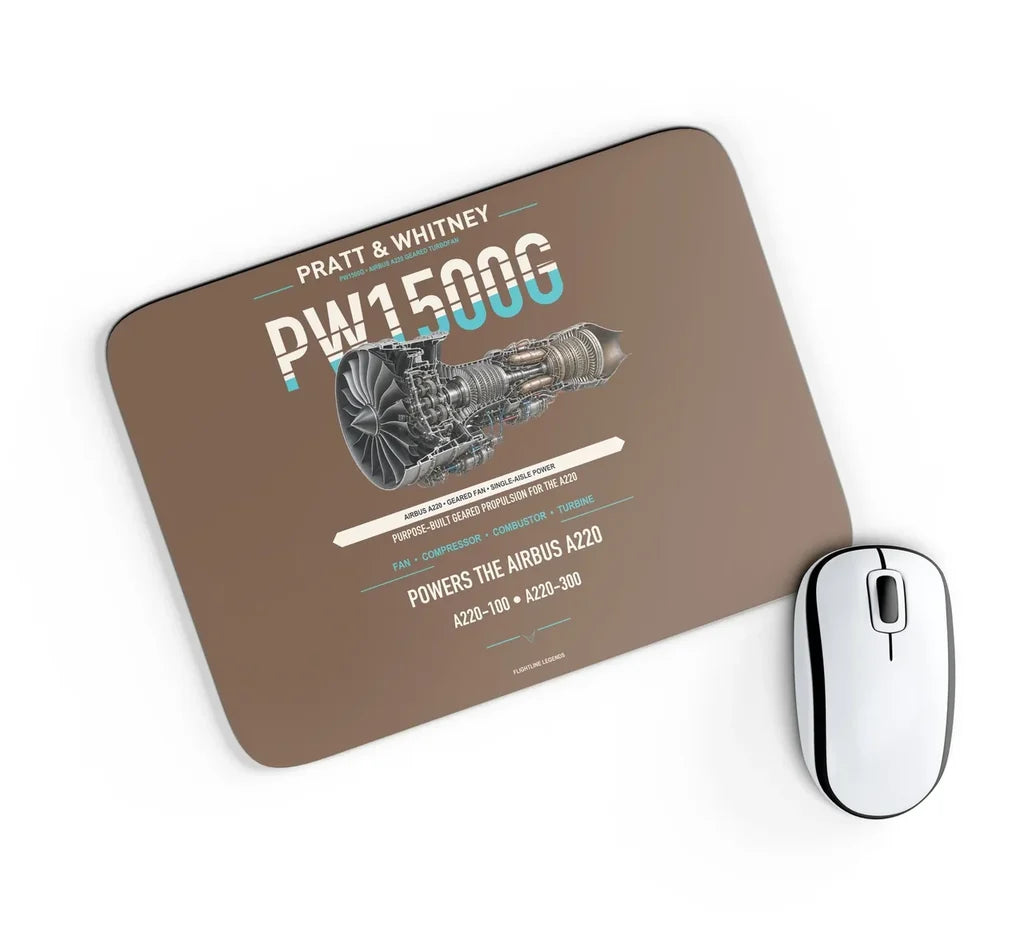 PW1500G design on brown rectangle mouse pad