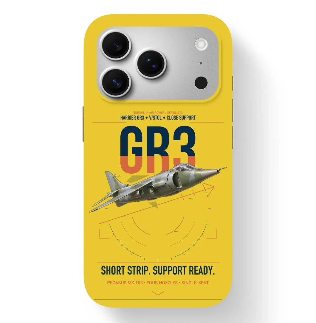 Hawker Siddeley Harrier GR3 design on yellow magsafe iphone case, for iPhone 17 Pro