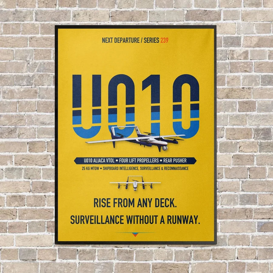 Airbus U010 Aliaca VTOL vertical canvas print - framed - yellow background