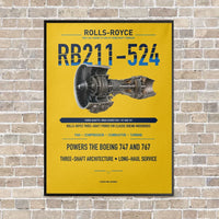 Thumbnail for RB211-524 vertical canvas print - framed - yellow background