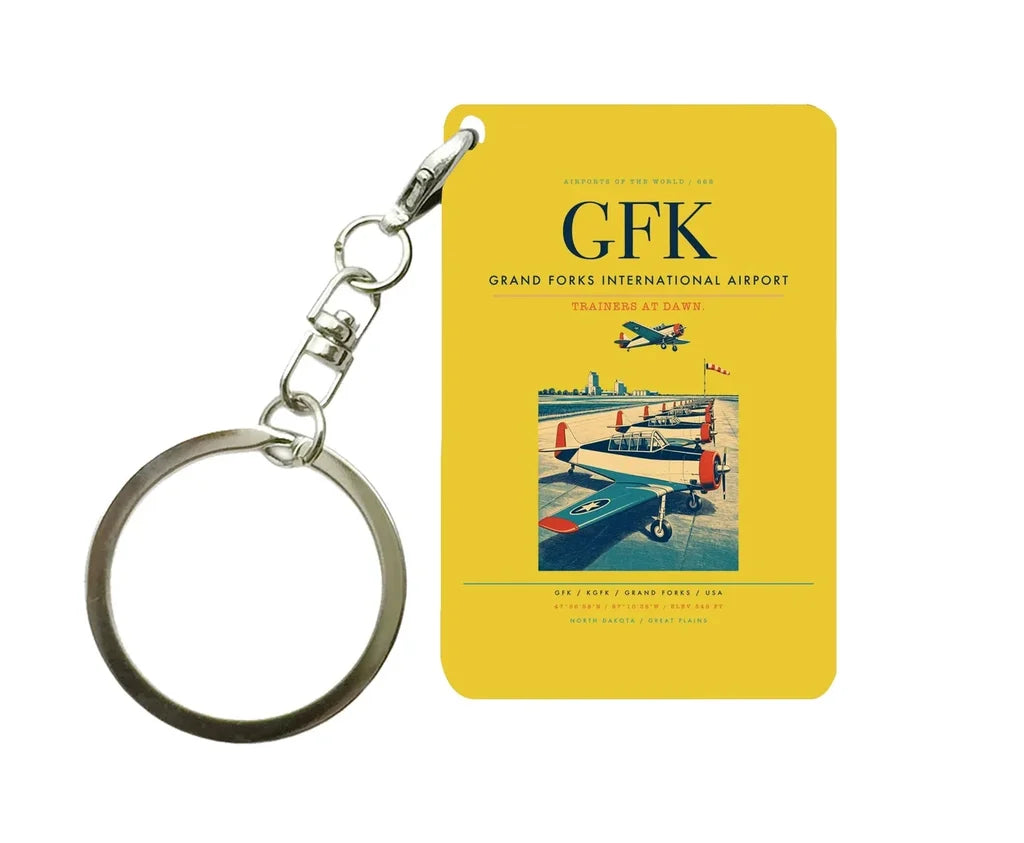 Grand Forks International Airport (GFK) design on yellow key chain