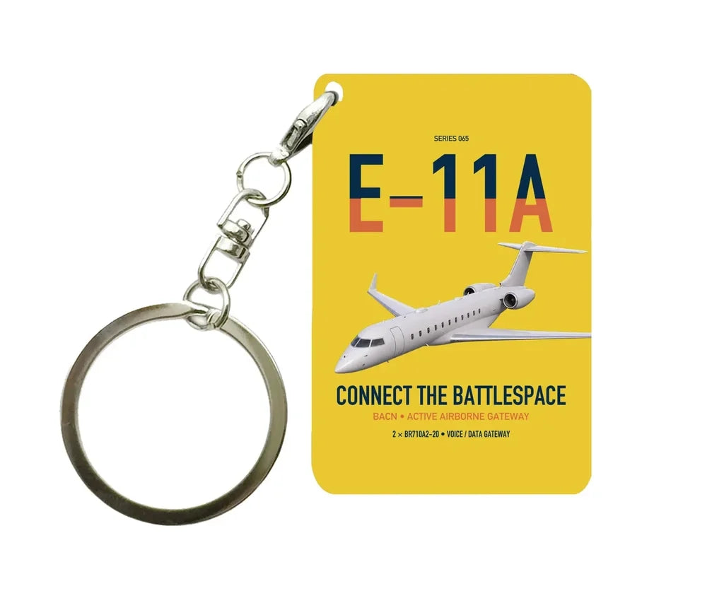 E-11A BACN design on yellow designed key chain, double-side print