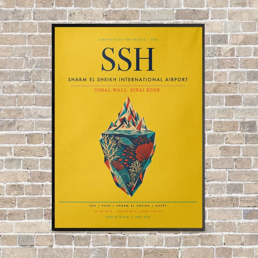 Sharm El Sheikh International Airport SSH vertical canvas print - framed - yellow background