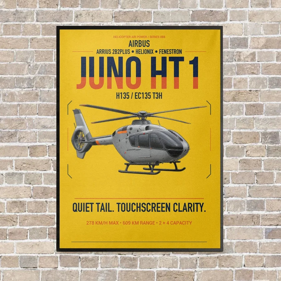 Airbus H135 Juno HT1 vertical canvas print - framed - yellow background