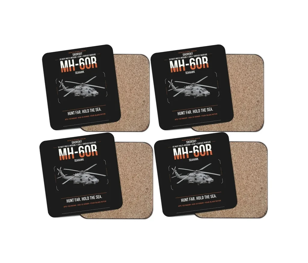 Sikorsky MH-60R Seahawk design on black 4 pieces set coaster